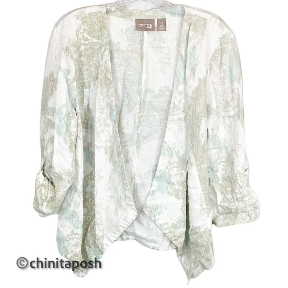 Chicos Cardigan Open Front Roll Adjustable Sleeve - Picture 1 of 6